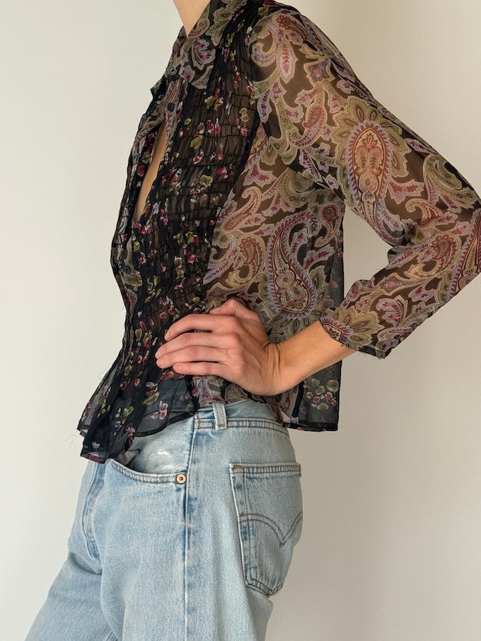 Vintage Sheer Silk Floral Paisley Blouse 6649