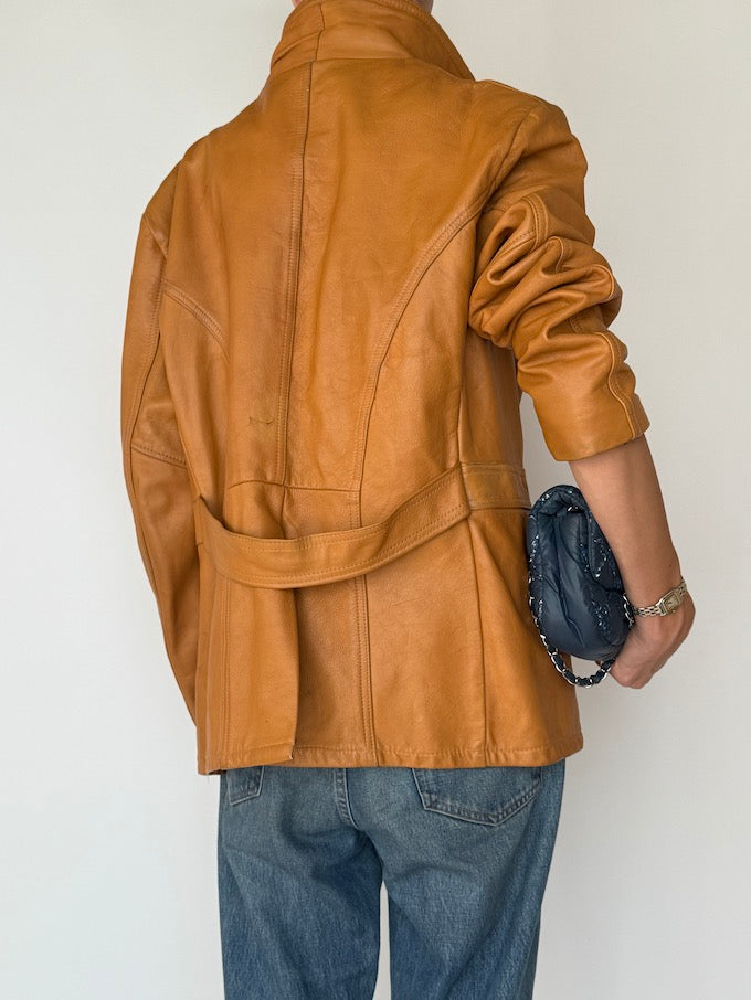Vintage Beige Leather Jacket 5077