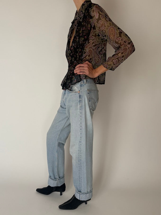 Vintage Sheer Silk Floral Paisley Blouse 6649