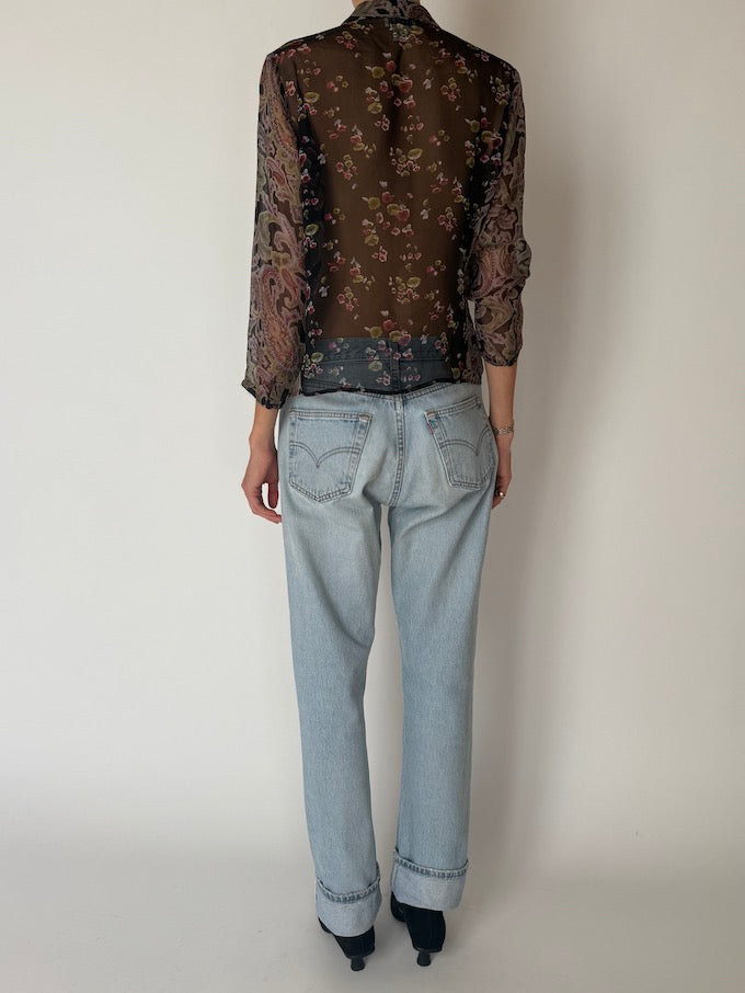 Vintage Sheer Silk Floral Paisley Blouse 6649