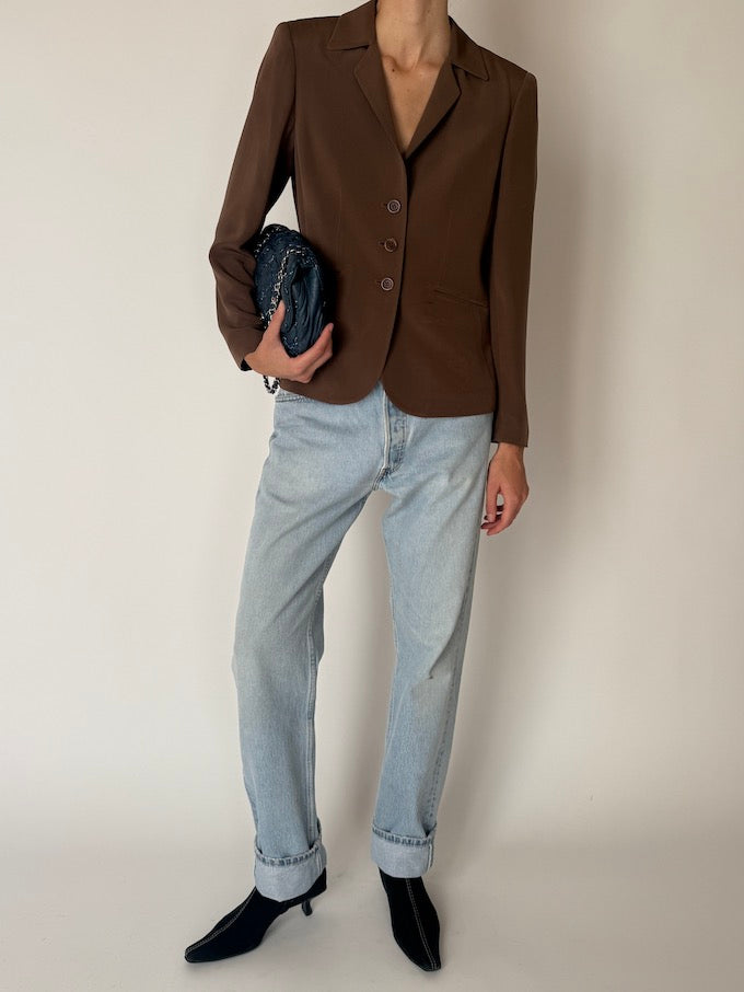 Vintage Tailored Silk Blazer Chocolate Brown