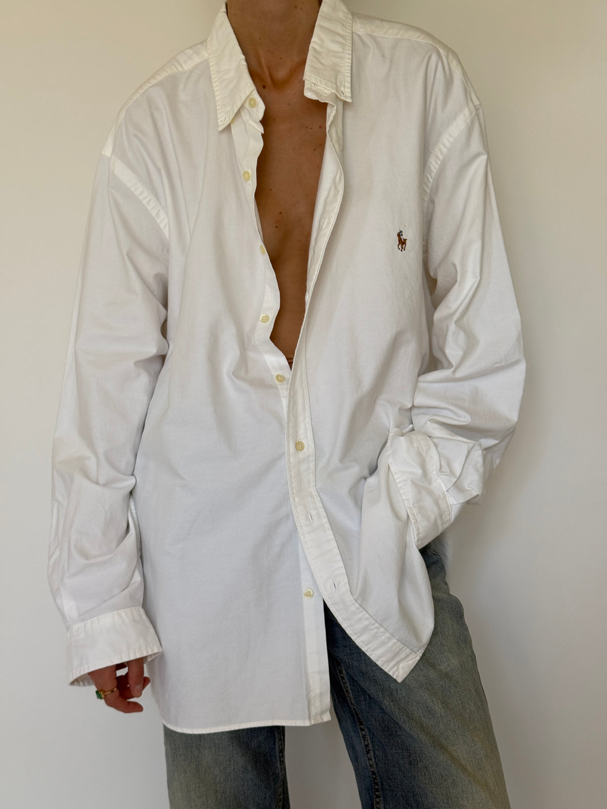 Vintage Ralph Lauren white oversized shirt front view