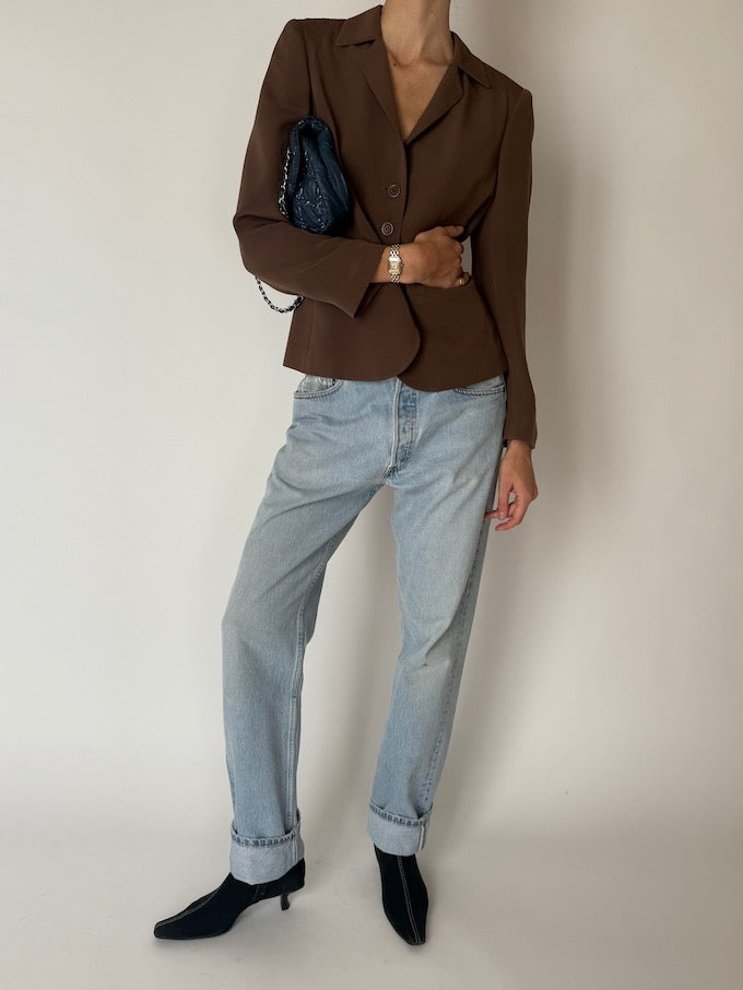 Vintage Tailored Silk Blazer Chocolate Brown