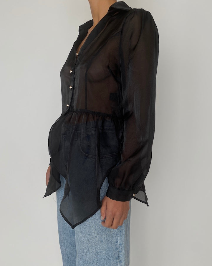 VINTAGE SHEER BLACK BLOUSE 2432