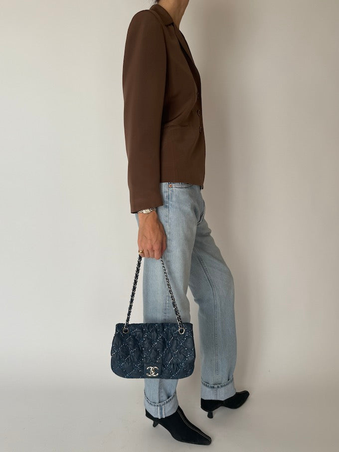 Vintage Tailored Silk Blazer Chocolate Brown