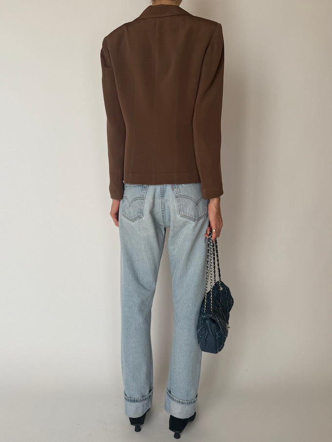 Vintage Tailored Silk Blazer Chocolate Brown