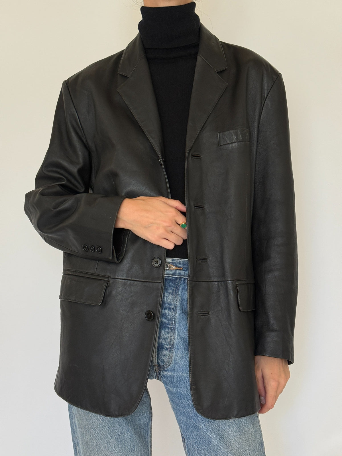 Vintage black leather blazer