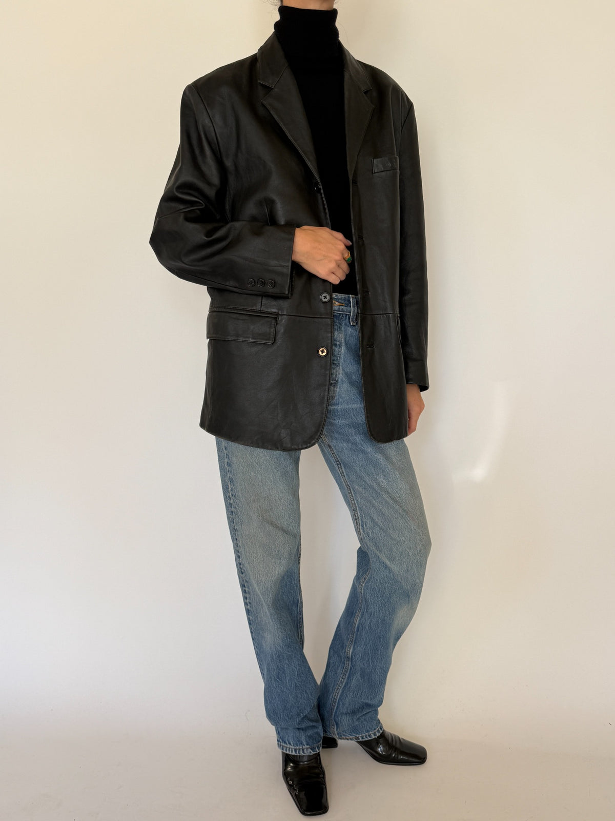 Vintage black leather blazer