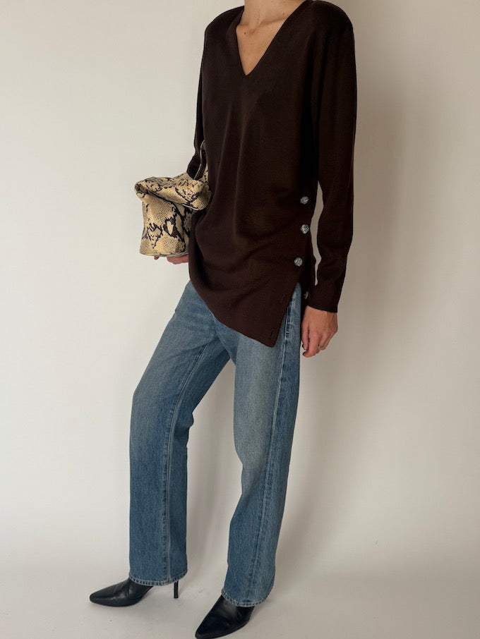 Vintage Brown Knit with Side Buttons 6653