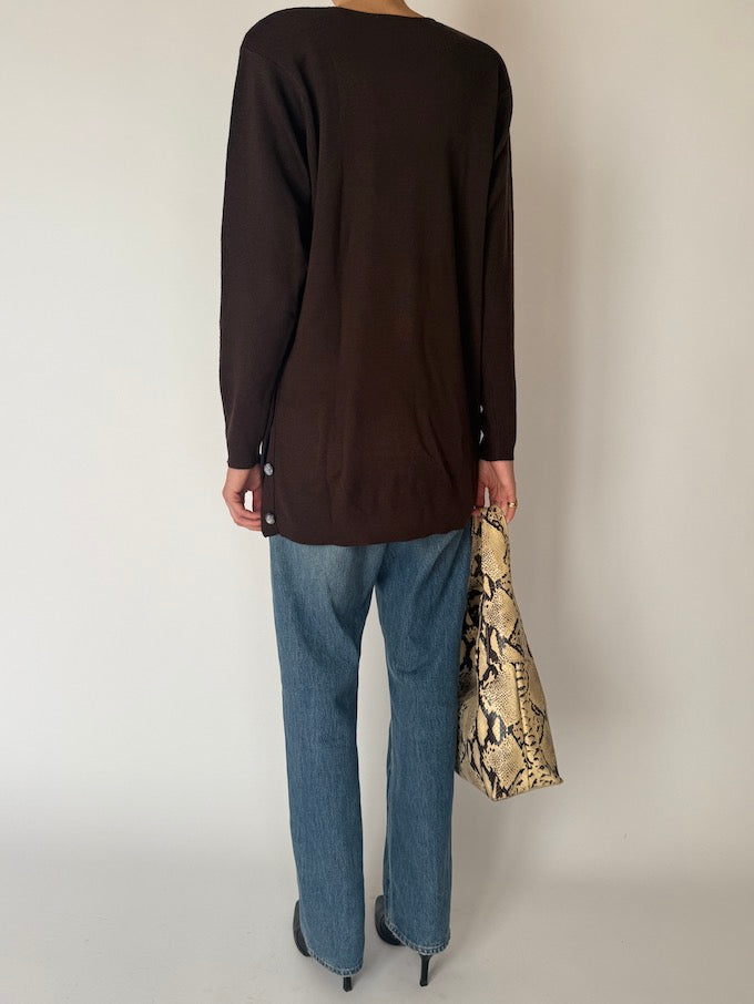 Vintage Brown Knit with Side Buttons 6653