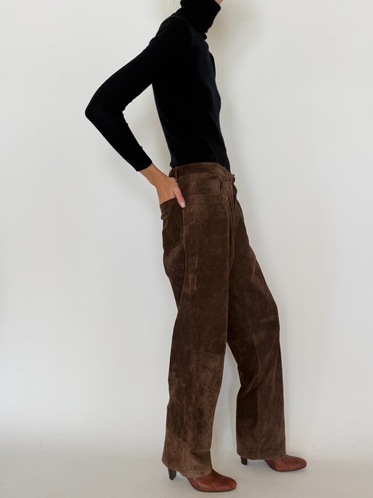 Vintage chocolate brown suede leather pants