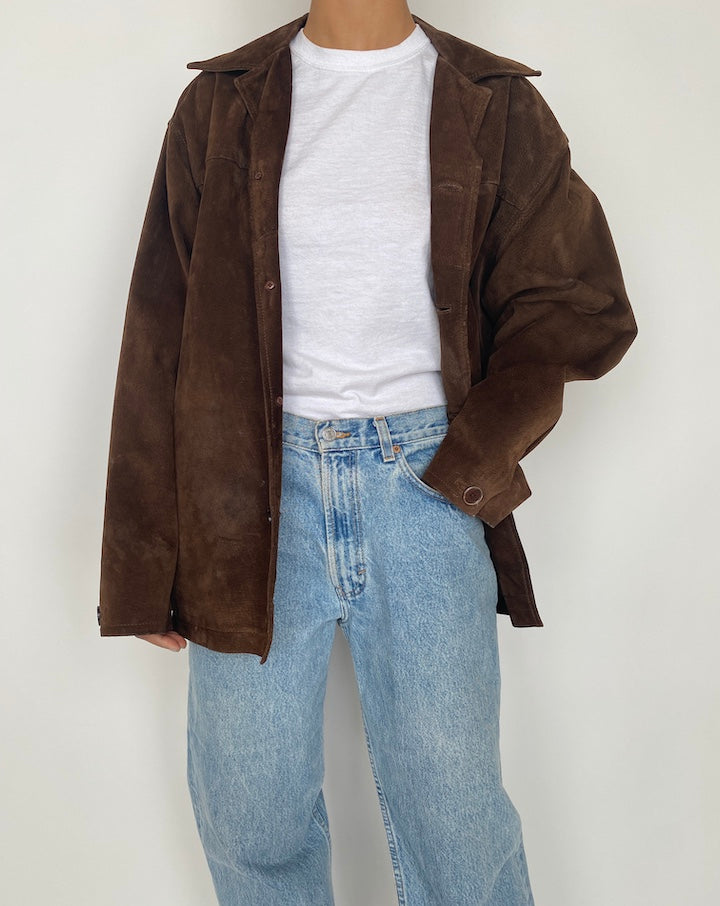 VINTAGE DARK BROWN SUEDE LEATHER JACKET 2438