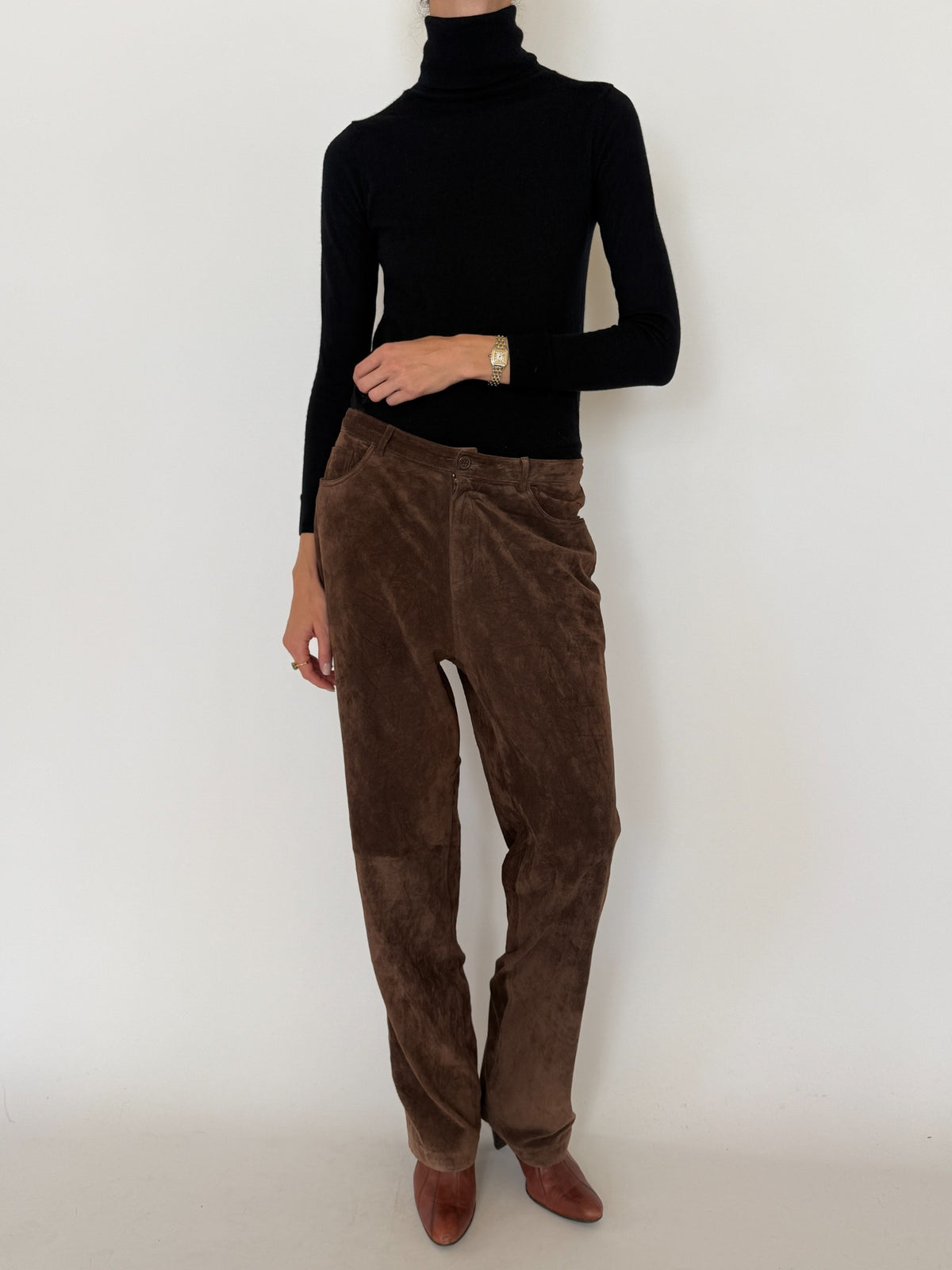 Vintage chocolate brown suede leather pants