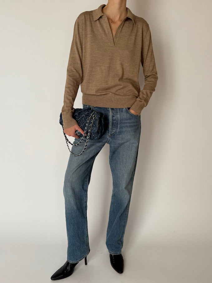 Vintage Calvin Klein Wool-Blend Polo Sweater Camel 6654