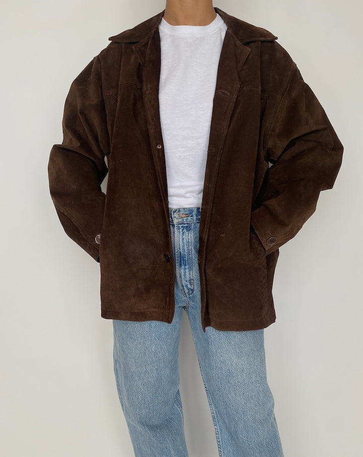 VINTAGE DARK BROWN SUEDE LEATHER JACKET 2438