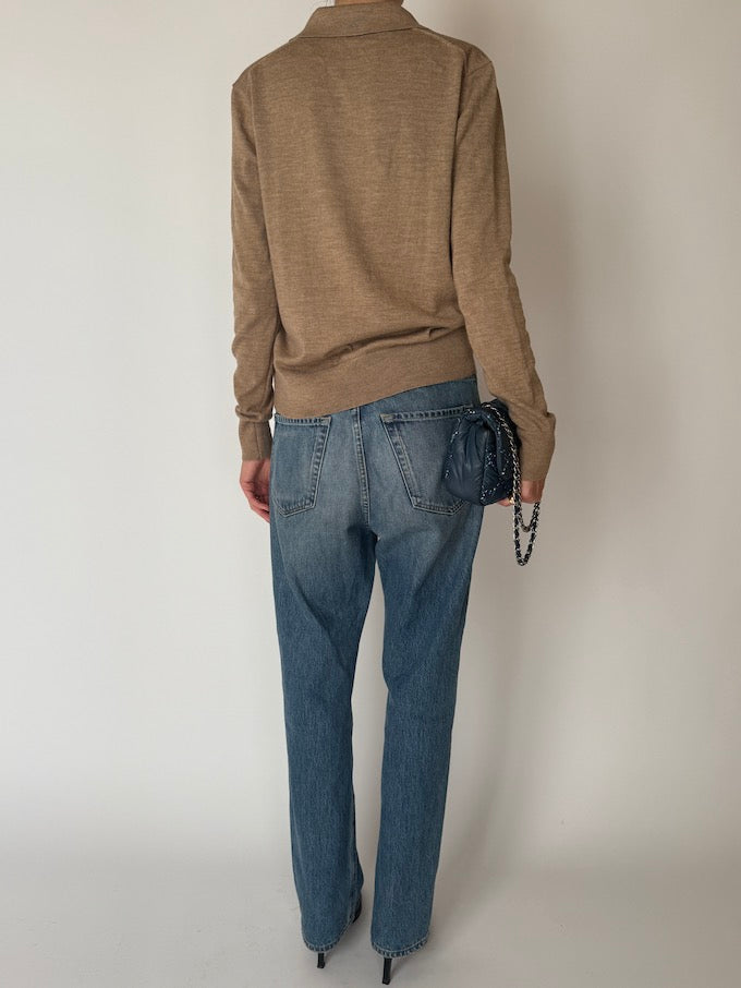 Vintage Calvin Klein Wool-Blend Polo Sweater Camel 6654