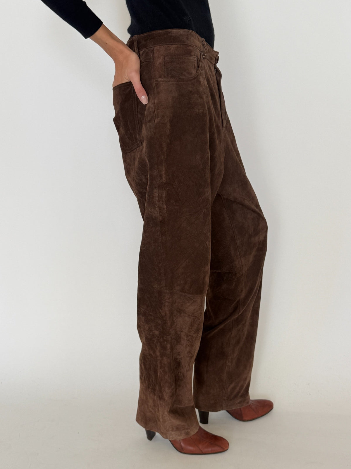 Vintage chocolate brown suede leather pants
