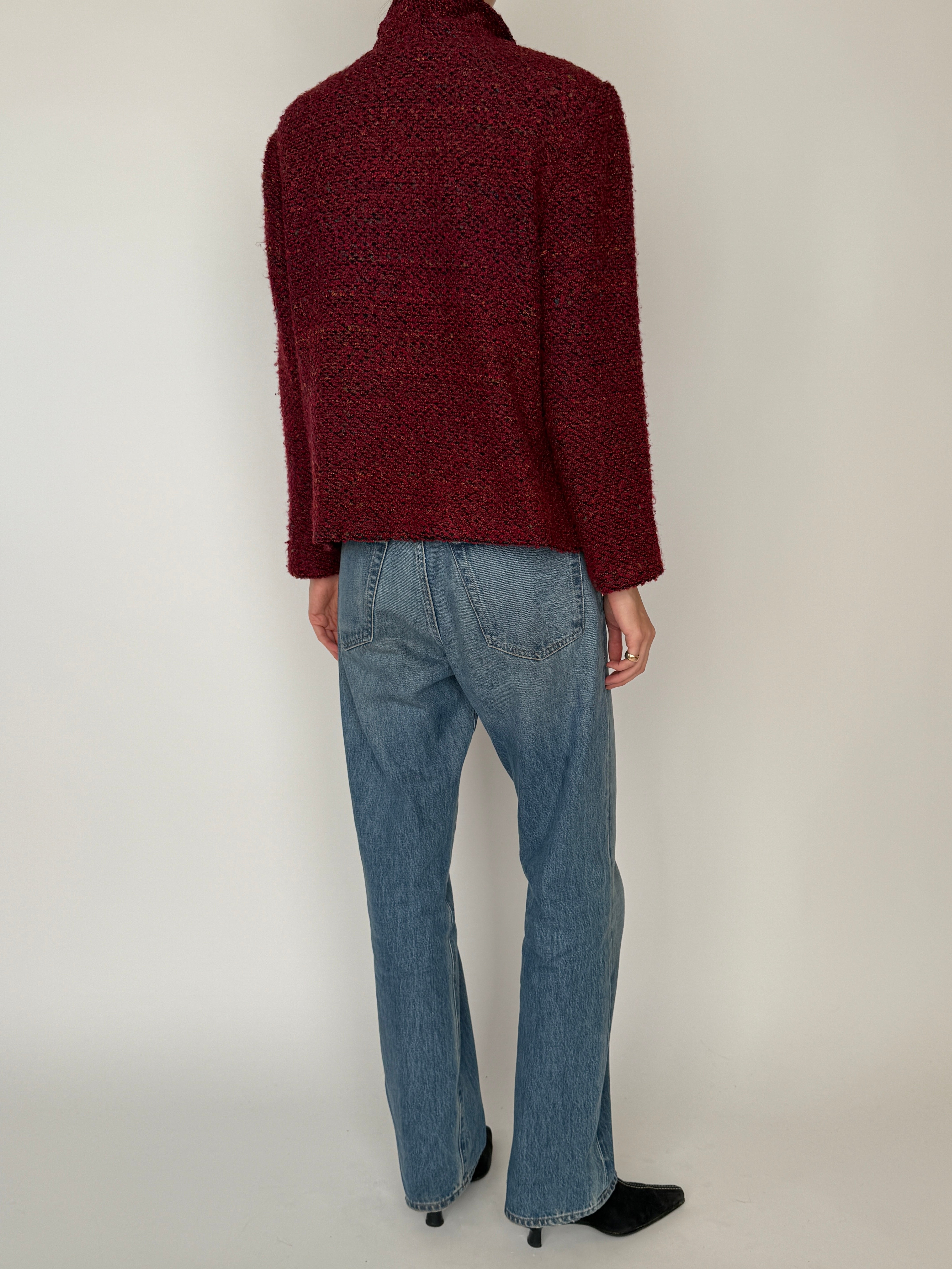 Vintage bouclé jacket burgundy back view