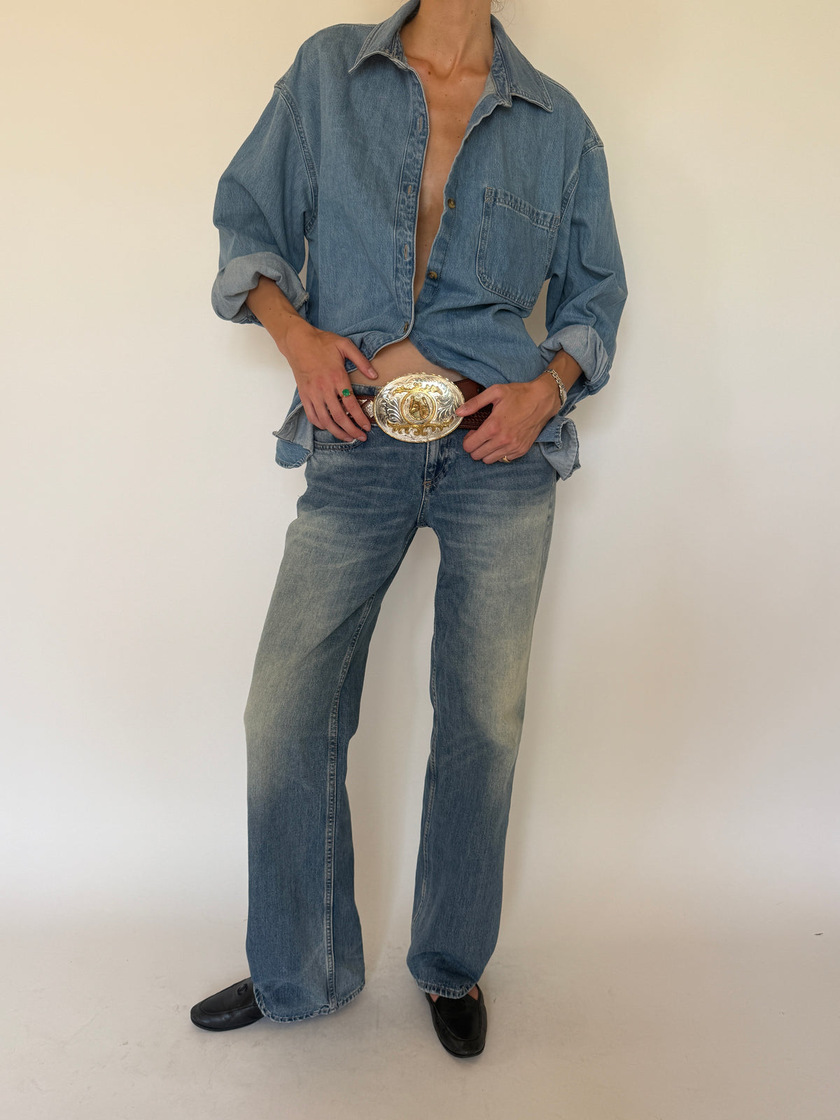 Vintage oversized denim shirt front view