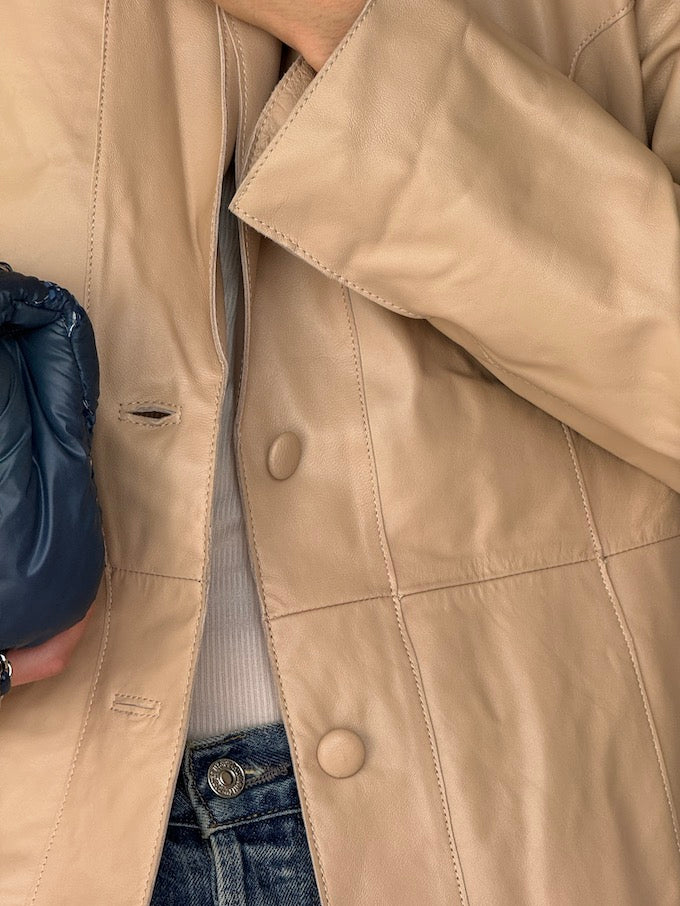 Vintage Leather Jacket Beige 6154