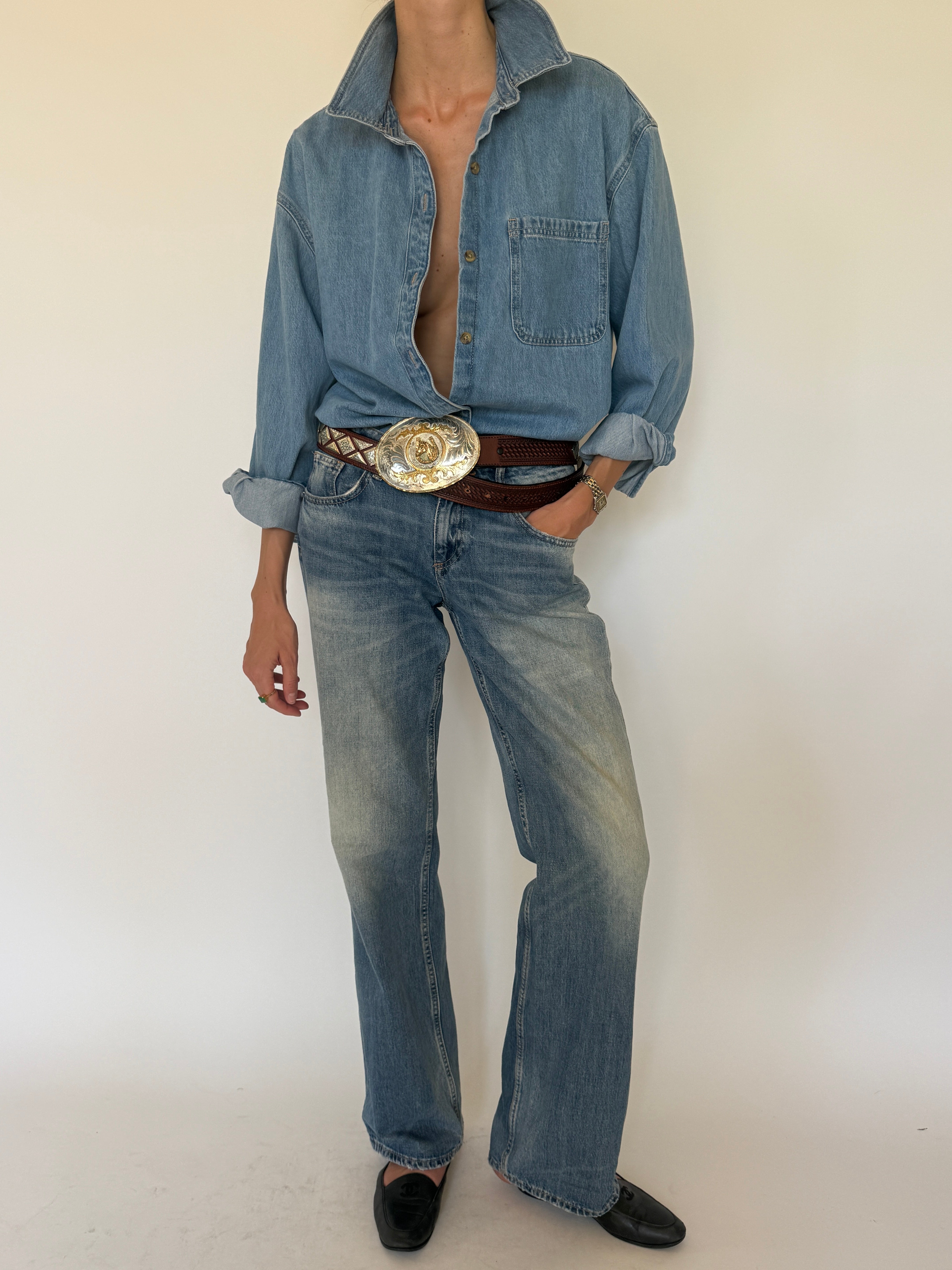Vintage oversized denim shirt front view