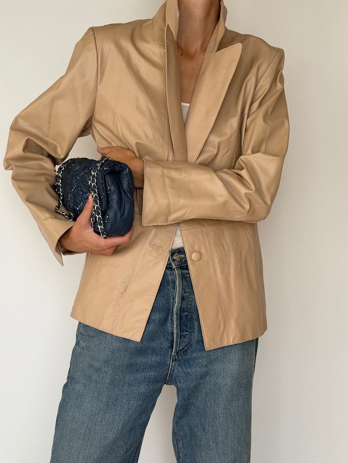 Vintage Leather Jacket Beige 6154