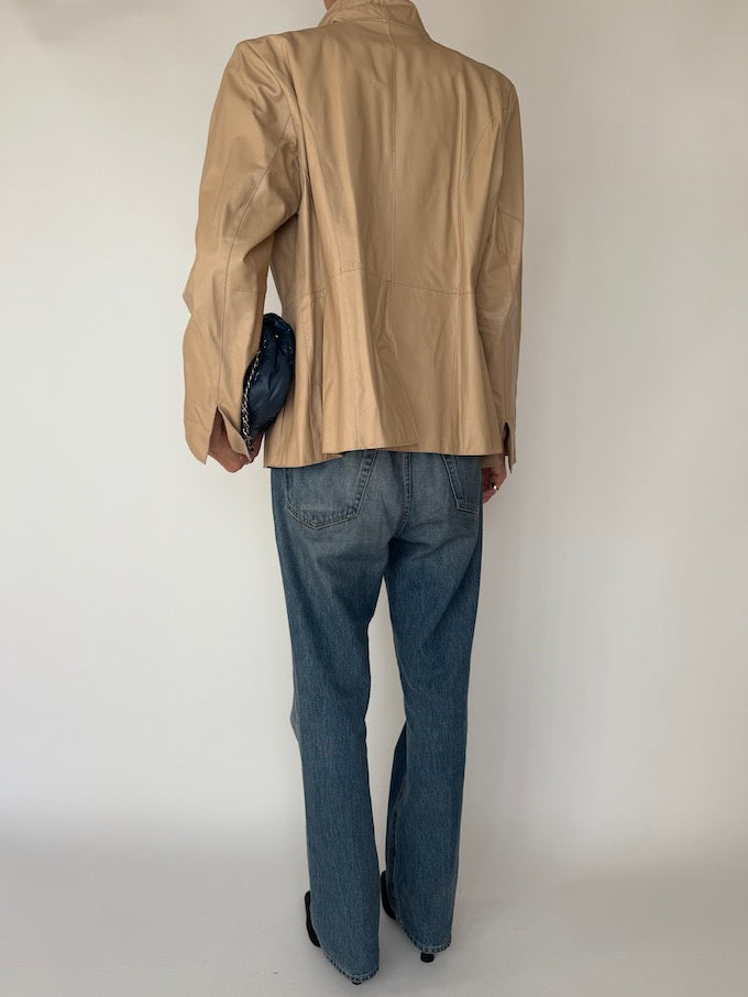 Vintage Leather Jacket Beige 6154