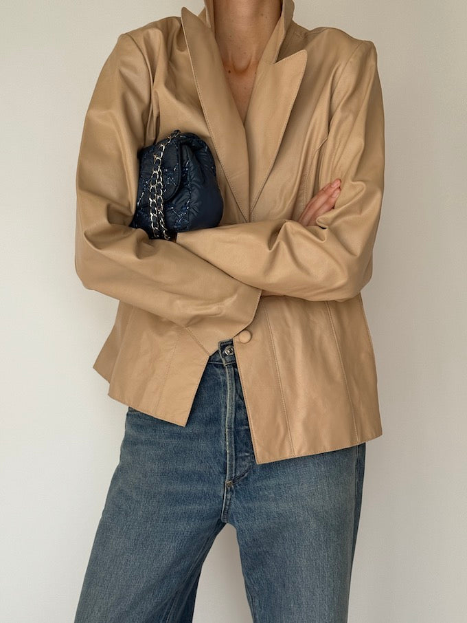 Vintage Leather Jacket Beige 6154