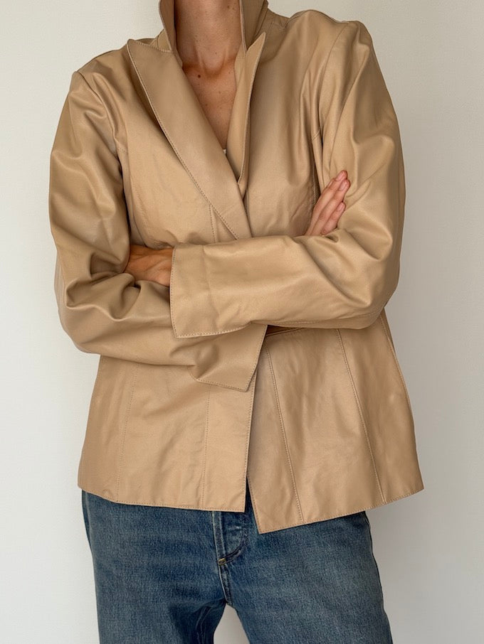 Vintage Leather Jacket Beige 6154