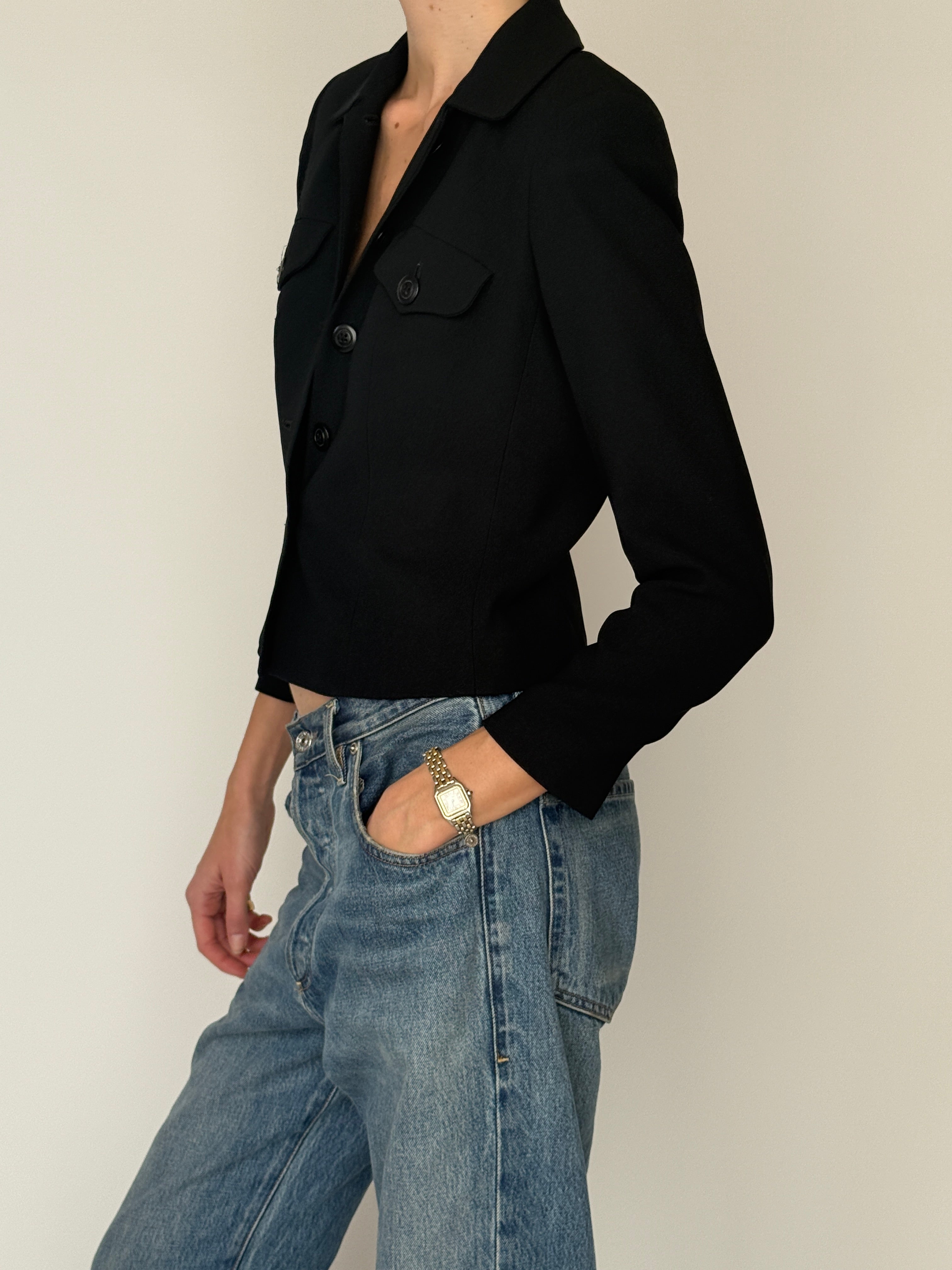 Vintage black cropped blazer side view