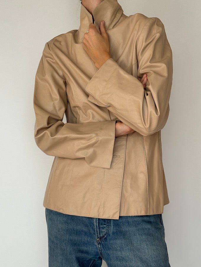 Vintage Leather Jacket Beige 6154