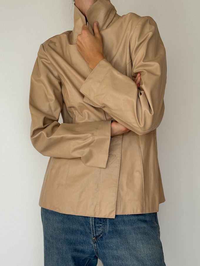 Vintage Leather Jacket Beige 6154