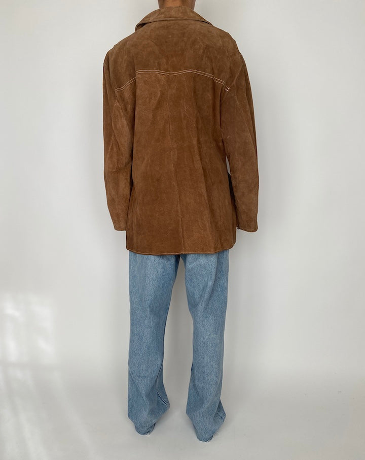 VINTAGE BROWN SUEDE LEATHER JACKET WITH WAIST BELT 2443