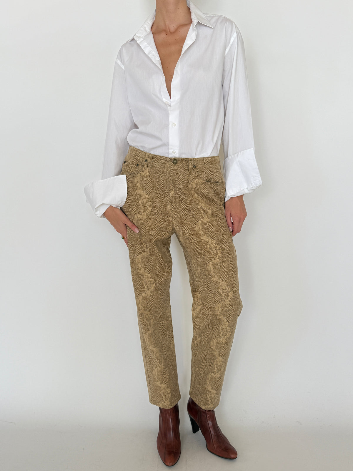Vintage Tan Snakeskin Print Pants 8381