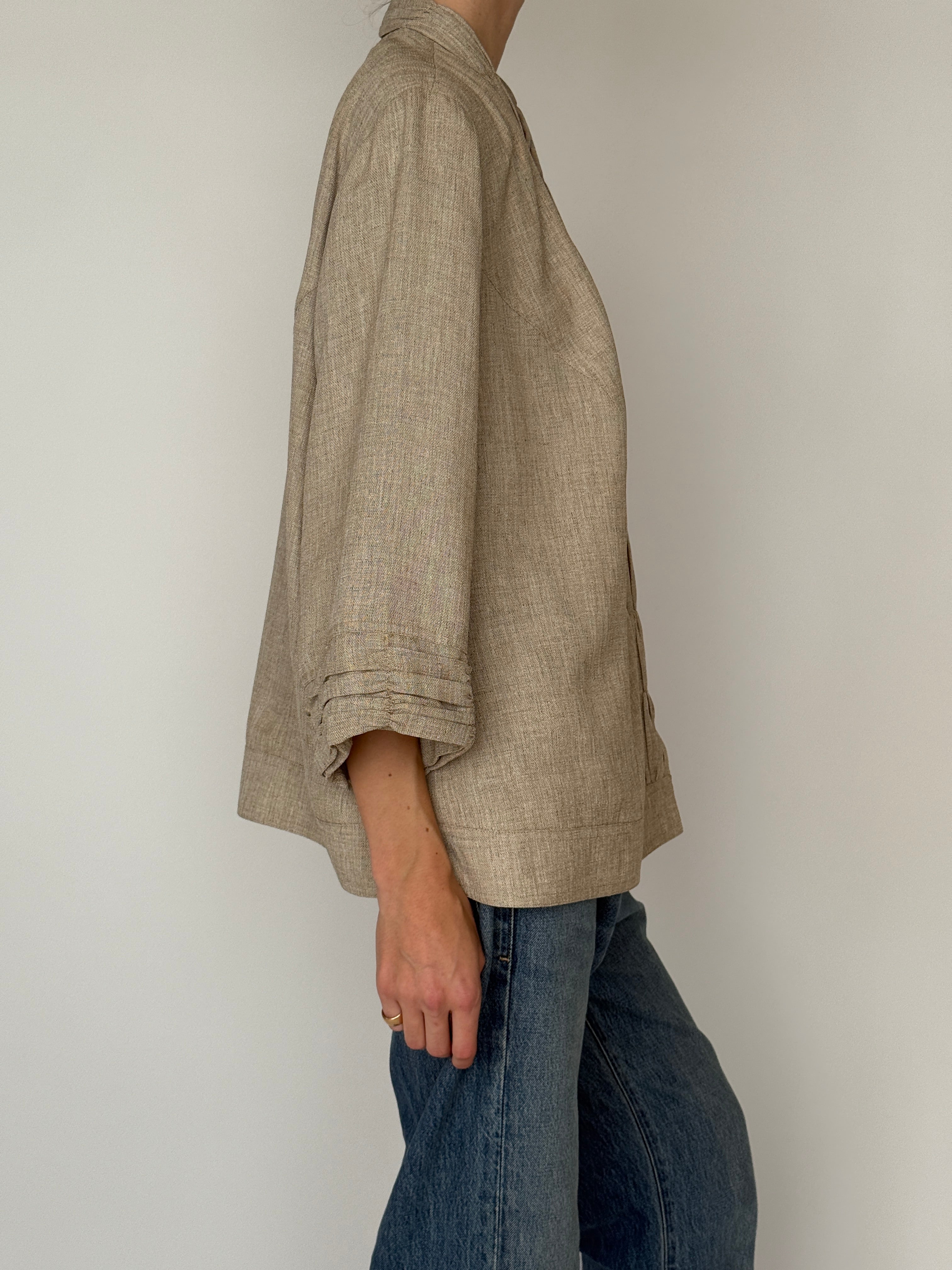 Vintage oatmeal open-front jacket side view