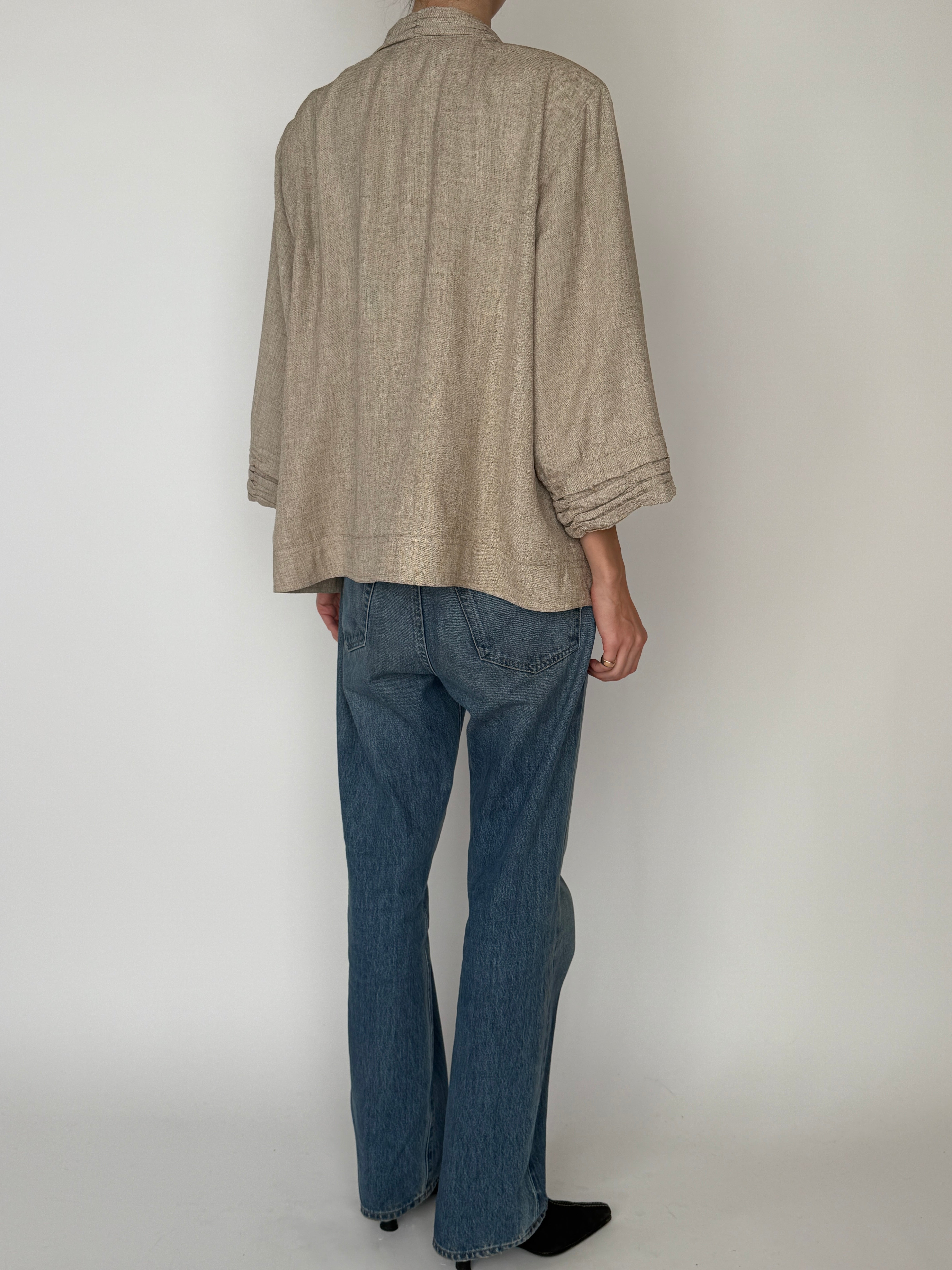 Vintage oatmeal open-front jacket back view