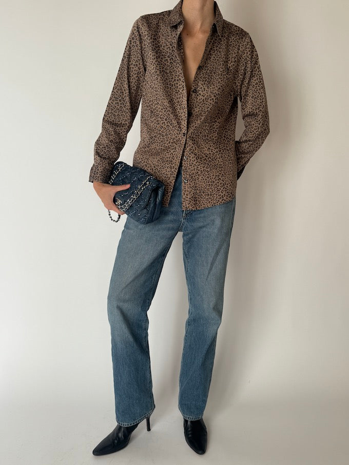 Vintage Leopard Print Button-Up Shirt 6657