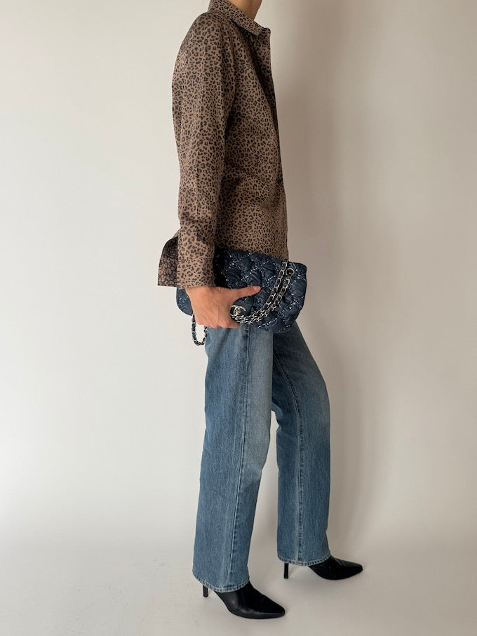 Vintage Leopard Print Button-Up Shirt 6657