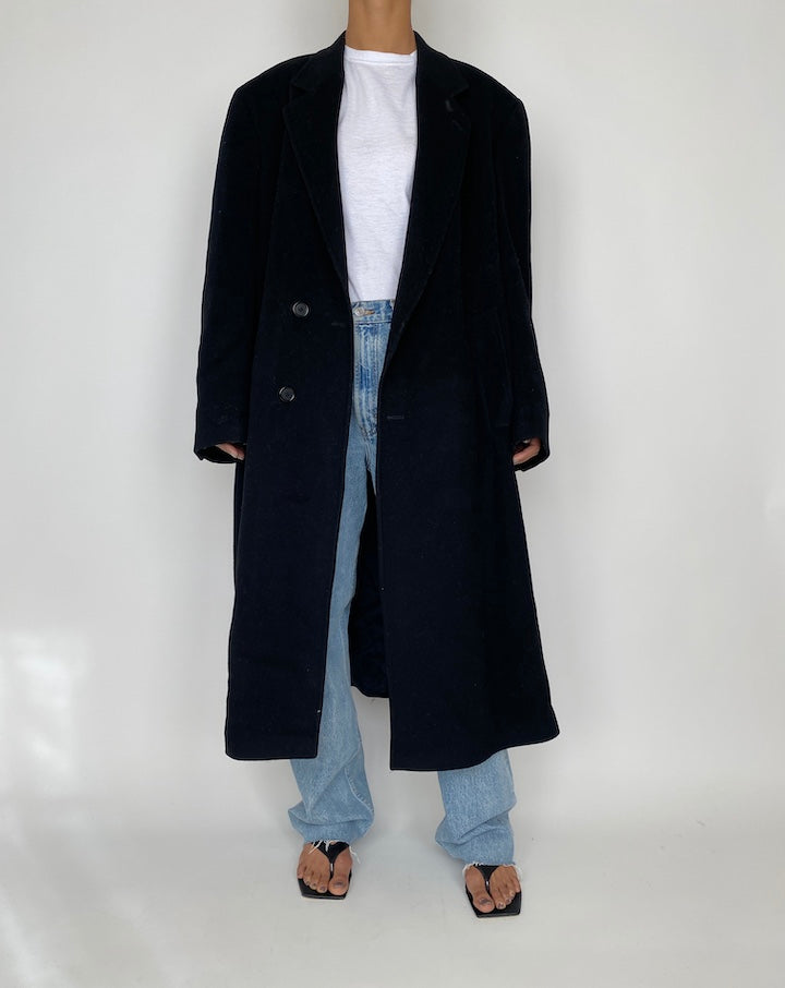 VINTAGE BLACK CASHMERE BLENDED LONG COAT 2449