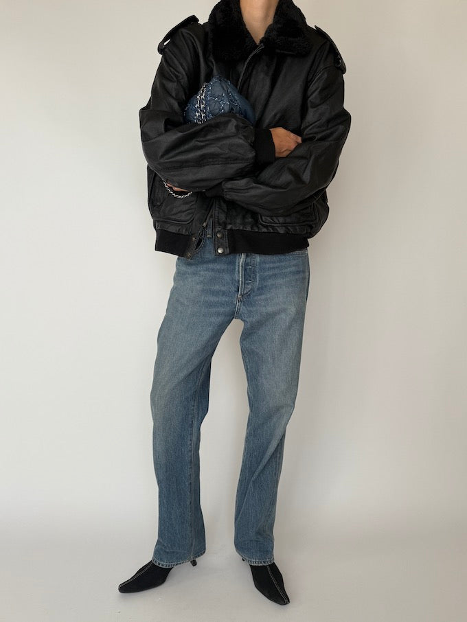 Vintage Oversized Leather Jacket In Black 5424