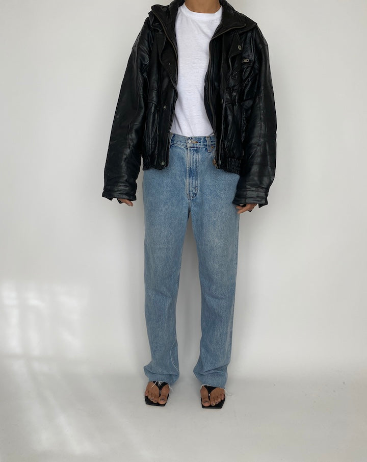 VINTAGE BLACK BOXY LEATHER JACKET 2452