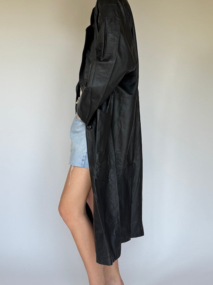 Vintage Long Leather Jacket Black 6349
