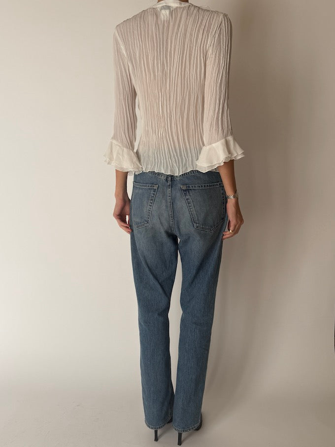 Vintage Ruffled Sheer Blouse Ivory 6660