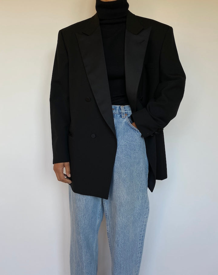 VINTAGE DOUBLE BREASTED BLACK BLAZER 1661