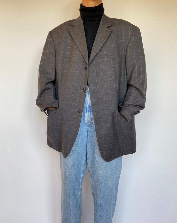 VINTAGE OVERSIZED GREY CHECKED BLAZER 1662