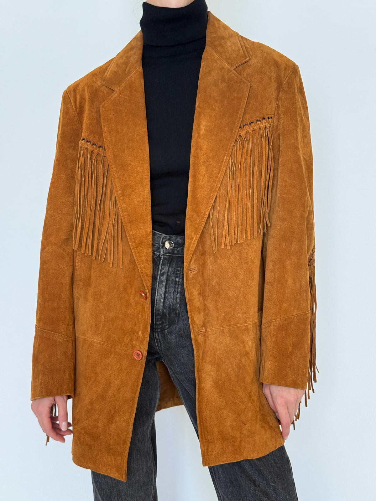 Vintage cognac suede fringe blazer