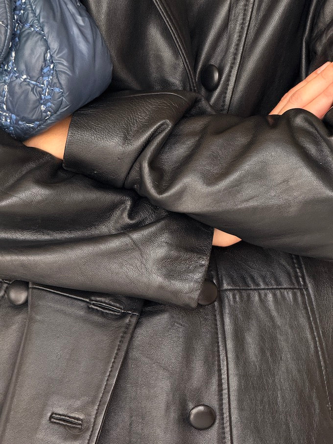 Vintage Double-Breasted Leather Jacket Black 5725