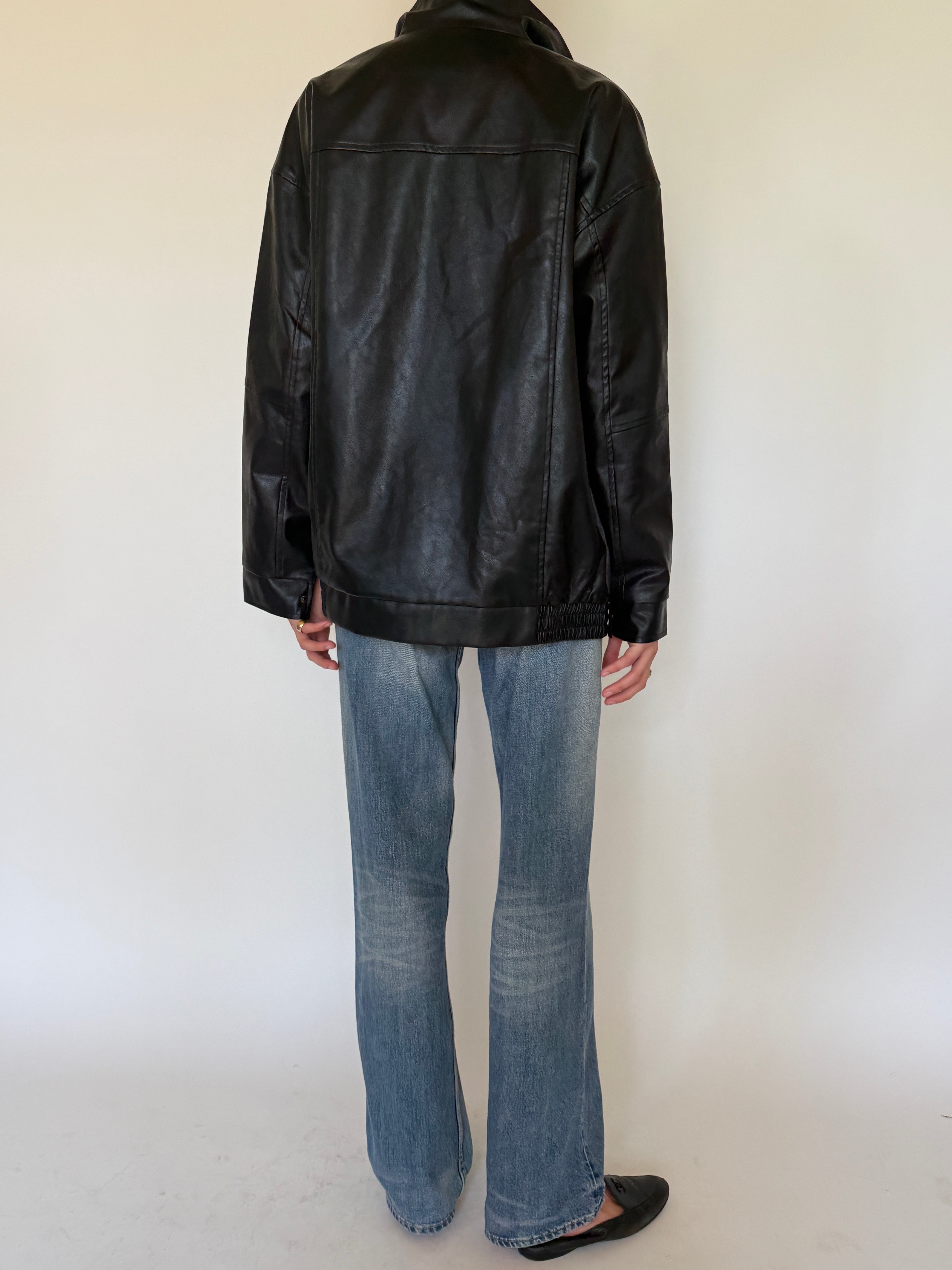 Vintage Faux Leather Zip Jacket Black 7491