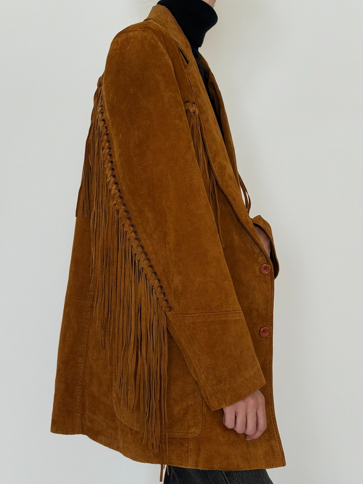 Vintage cognac suede fringe blazer