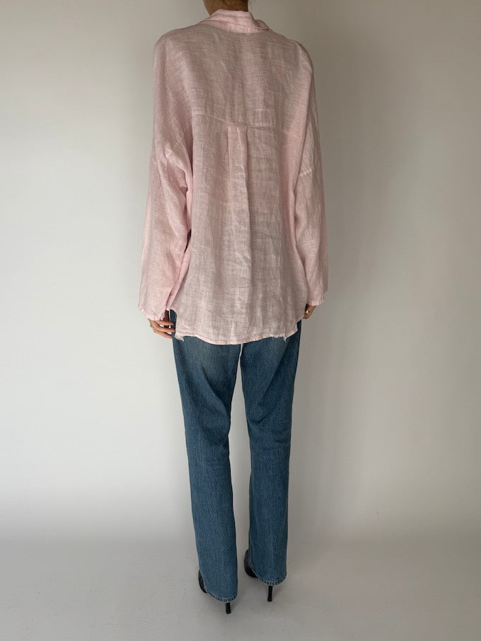 Vintage Linen Oversized Popover Shirt in Soft Pink 6663